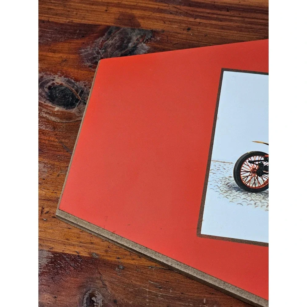 Vintage Renault 1899 Automobile Wall Plaque Red Orange Car Decor 11.5x5
